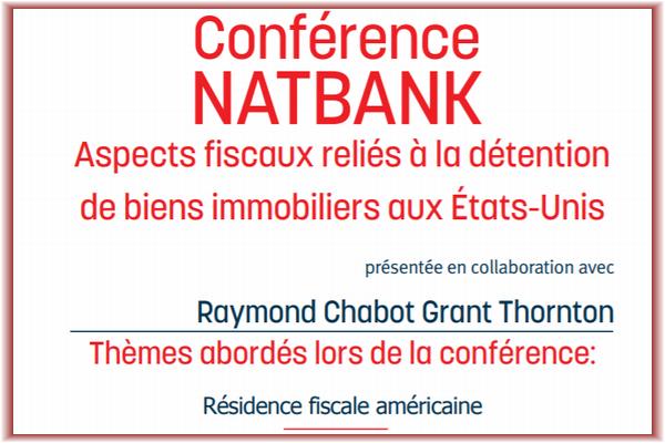 Conférence NATBANK : Aspects fiscaux reliés à la détention.