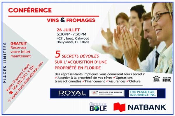 Natbank vous invite, 26 juillet. Conférence Vins & Fromages