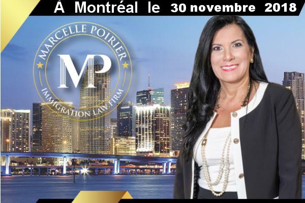 Marcelle Poirier, Esq. sera  à Montréal le 30 novembre 2018